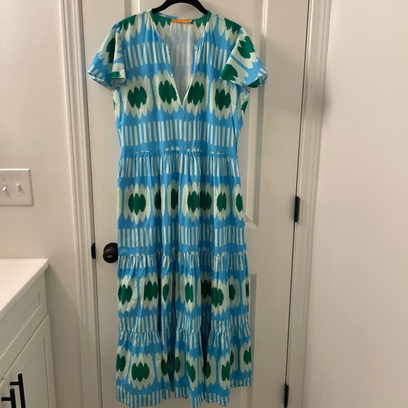 Oliphant Tuckernuck Tiered Hem V-Neck Maxi Midi Flutter Sleeve Dress Size Medium - Picture 2 of 11